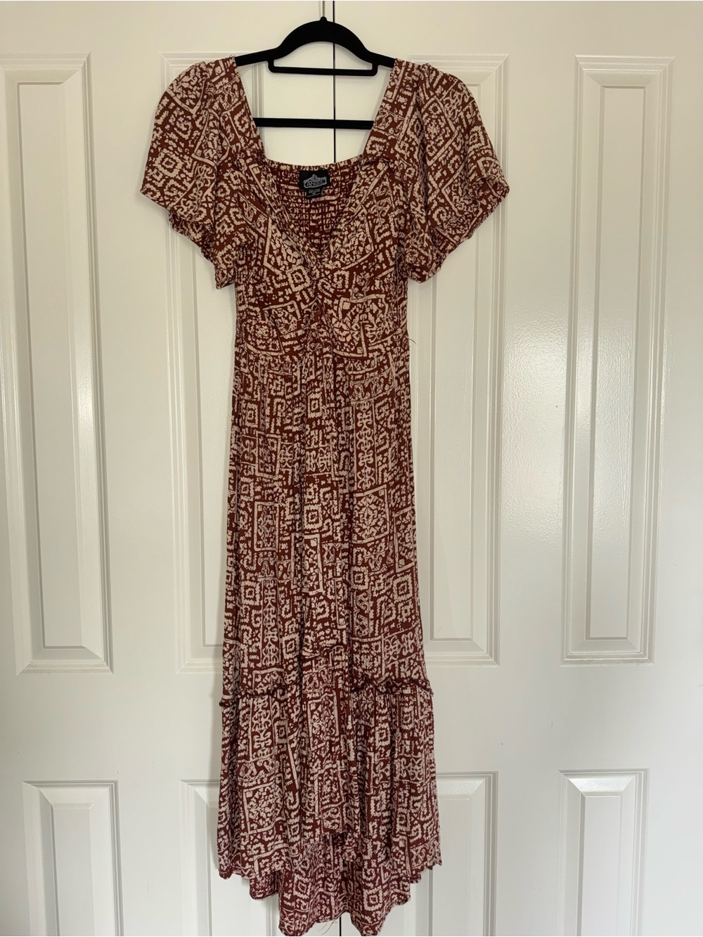 Angie Brown and Cream High-Low Maxi Dress